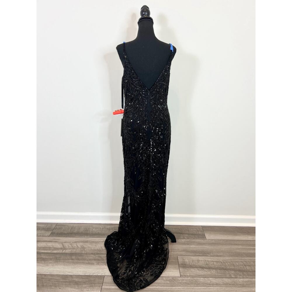 Mac Duggal Embellished Leaf Beaded Gown Black Size 6 - Picture 5 of 10